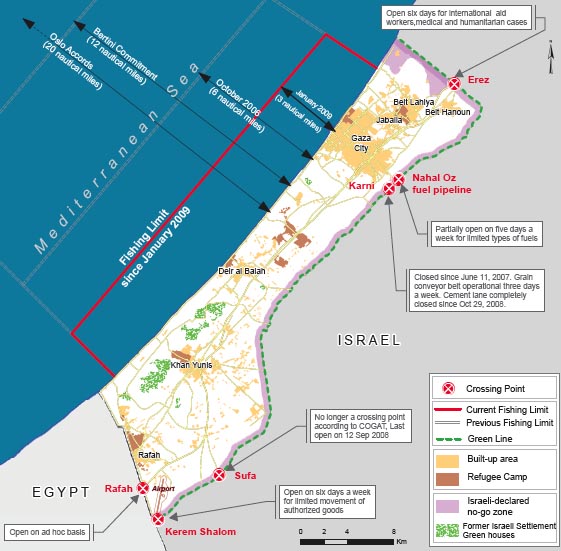 gaza blocade map - ocha 2009